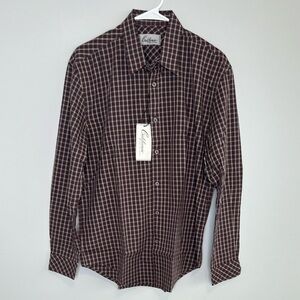 California Shirt Co. Men’s Brown Blue Plaid Long Sleeve Button Up Shirt M Short